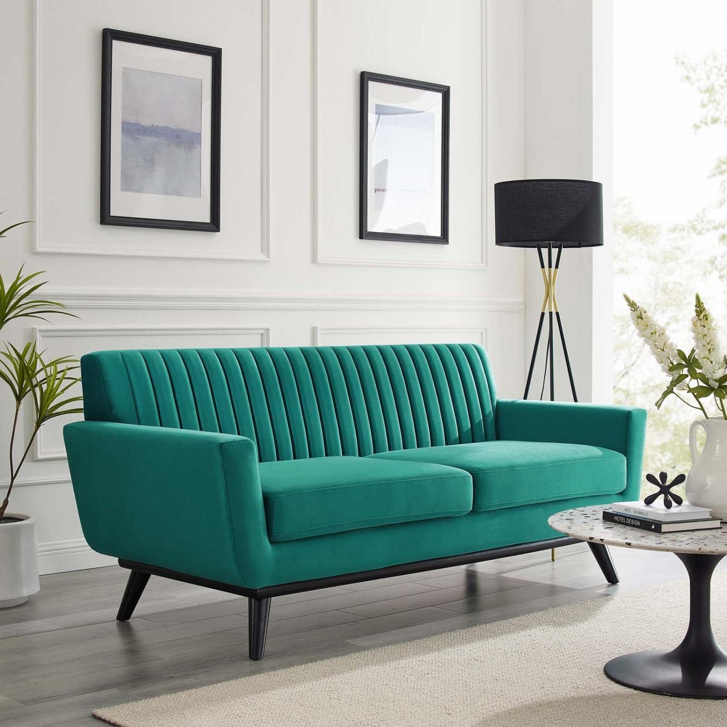 Teal Performance Velvet Channel Tufted Loveseat J12667