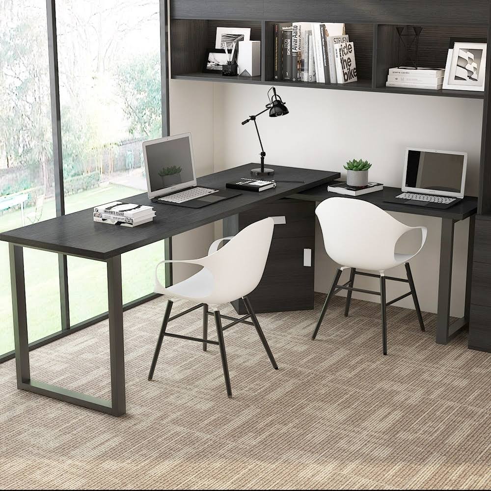 Black L-Shaped Computer Desk with File Cabinet R6401