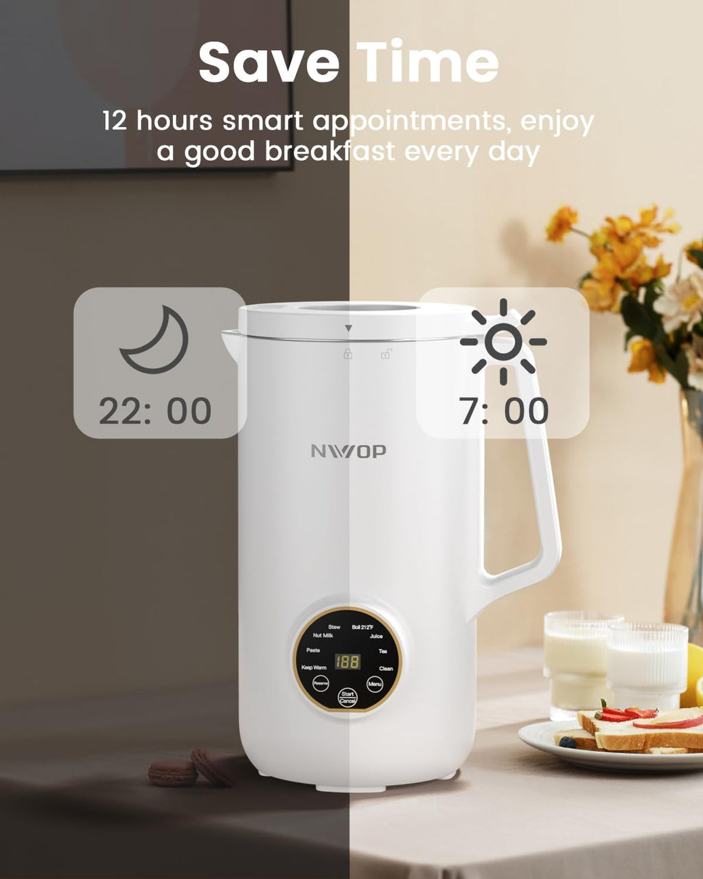 6 IN 1 Nut Milk Maker Machine, 28 oz Soy Milk Maker with 10 Blades 12H Timer Self-Cleaning T857848