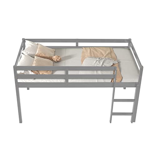Solid Wood Twin Size Loft Bed with Ladders and Guard Rails E73939