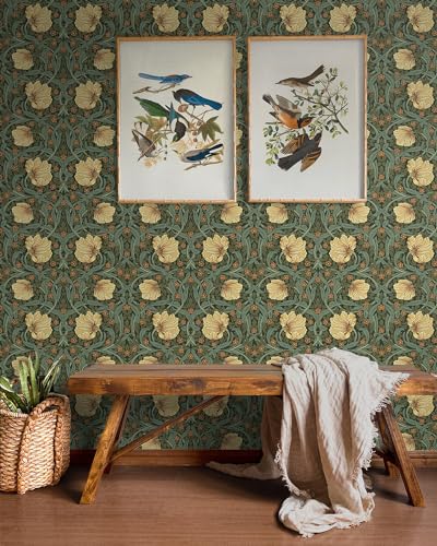 Meadow Green & Amber Peel and Stick Wallpaper P397776