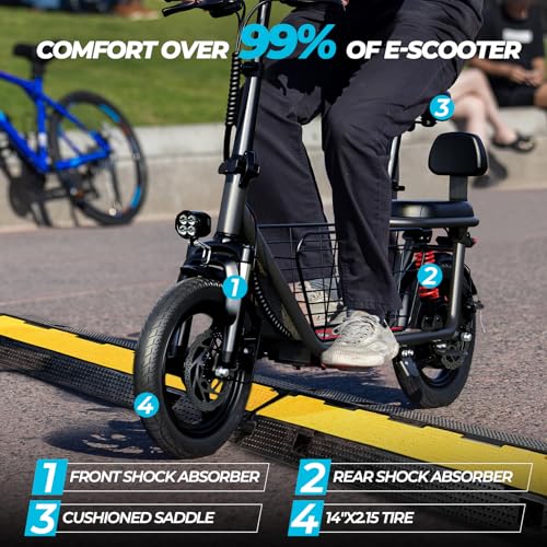 850W Peak Electric Scooter with Seat, 22MPH, 25 Miles Range, 14" Pneumatic Tire, Folding E Scooter H4861