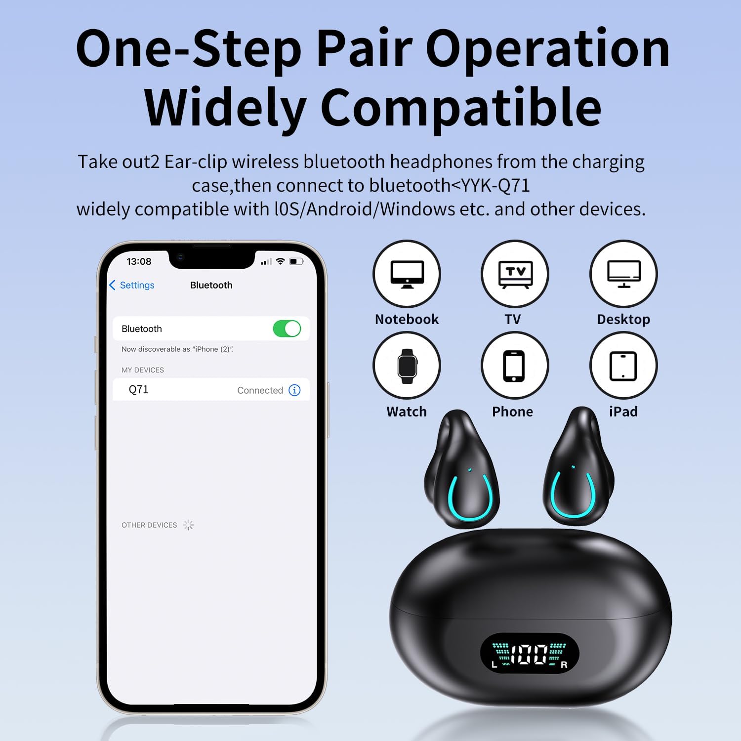 Open Ear Bone Conduction Headphones Bluetooth 5.3 Wireless Earbuds 48 Hours Playtime IPX7 Waterproof Sports T74109