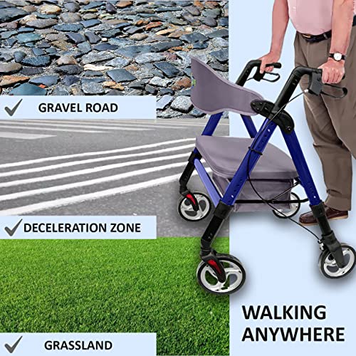 Heavy Duty Rollator Walker with Seat, Extra Wide Alluminium Folding Rolling Walker 450LB with Wide Basket & Padded Seat, 4 Wheel Walker (Black) Q96331