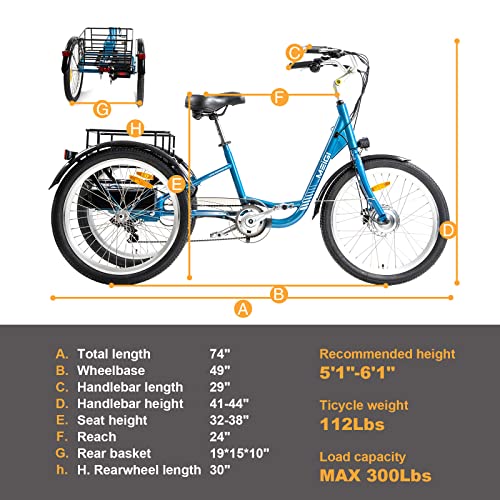 Step Thru Electric Tricycle 350W 36V 13AH 7 Speed 24" Wheel L619