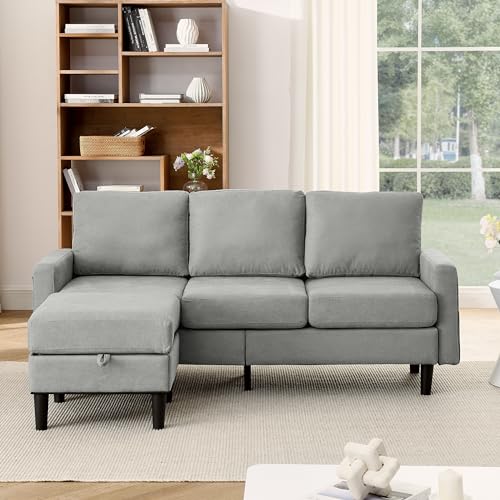 Navy Blue Fabric Upholstered L Shaped Sectional Sofa with Storage Ottoman O826