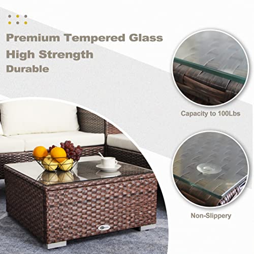 Outdoor Wicker Coffee Table with Glass Top, 25.2in Mixed Brown G58374