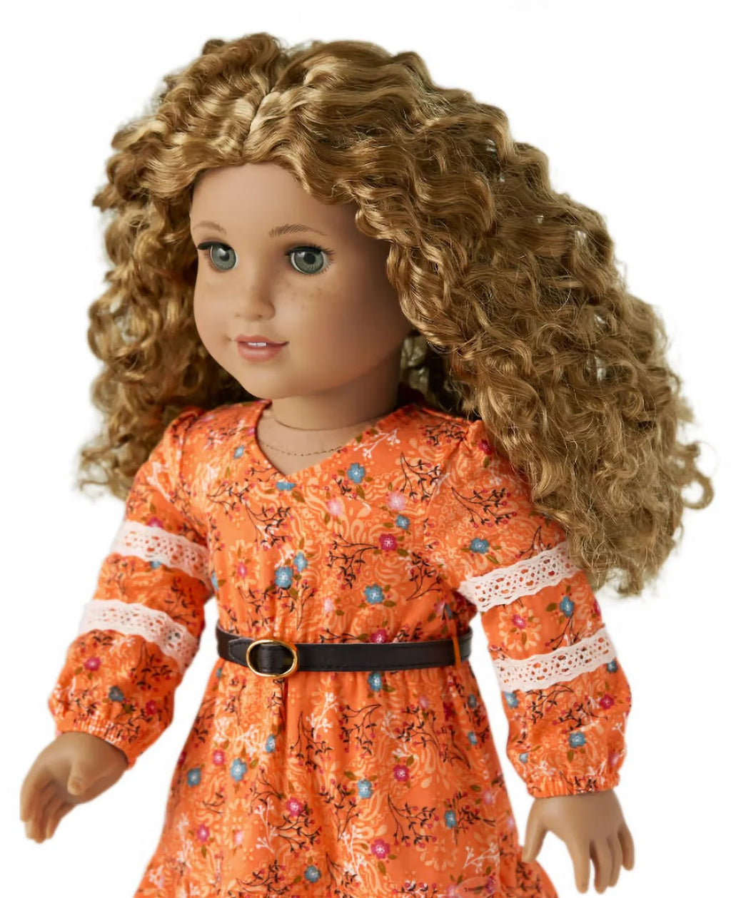 18 inch Doll with Gray Eyes Freckles Curly Caramel Hair I163199
