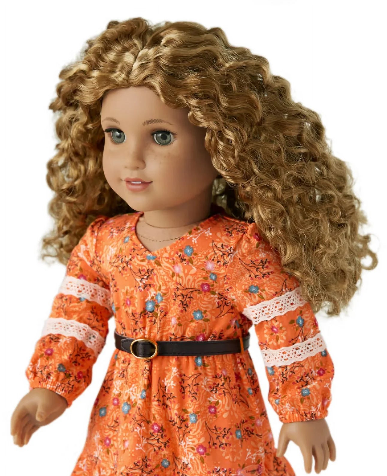 18 inch Doll with Gray Eyes Freckles Curly Caramel Hair I163199