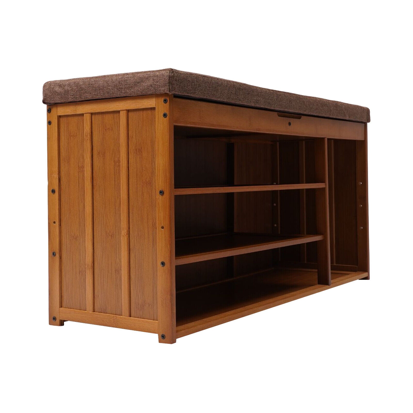 3 Tier Brown Bamboo Shoe Bench Storage Cabinet with Cushion H651713