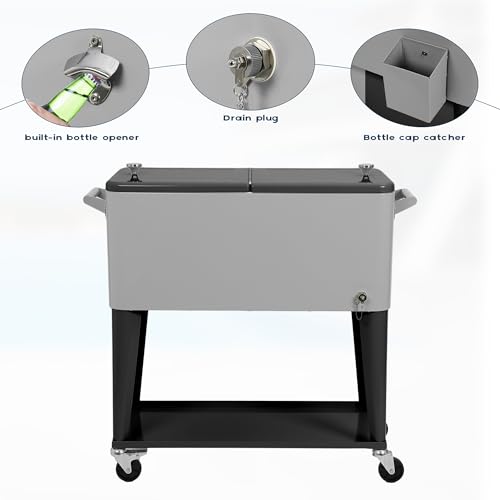 80 Quart Rolling Cooler Cart with Wheels E400
