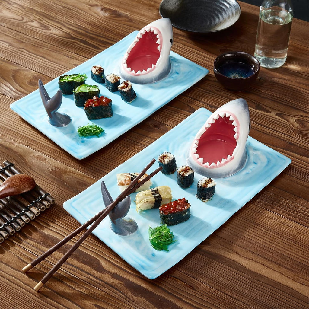 Ceramic Sushi Plate Serving Platter with Soy Sauce Bowl and Chopstick Holder B45876
