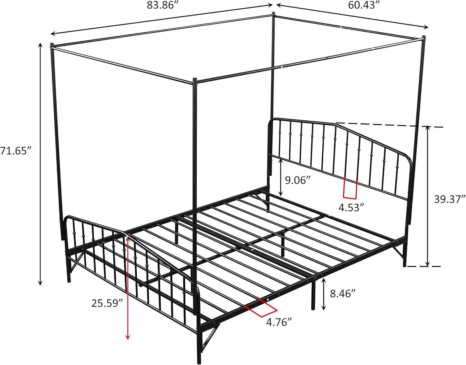 Black Queen Metal Canopy Bed Frame Q639