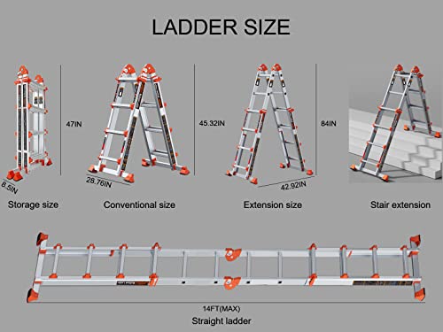 5 Step 17 Ft Anti-Slip Multi Position Aluminum Ladder I2313
