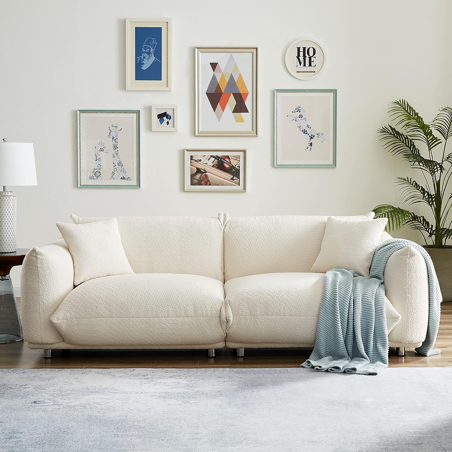 87" Oversized Sherpa Sofa with Metal Legs and 2 Pillows Q958712