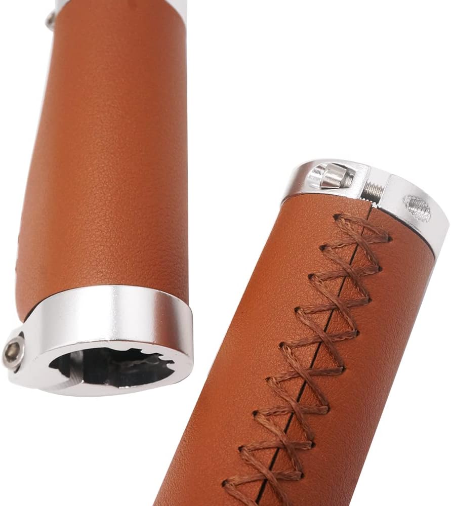 Brown Non-Slip PVC Microfiber Leather Ergonomic Double Lock-on Bike Handle Grips Q1367