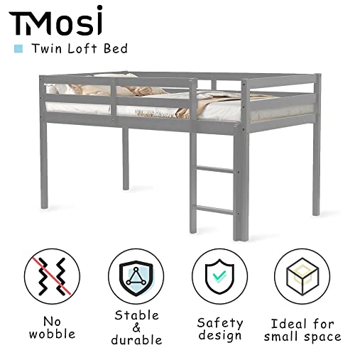 Solid Wood Twin Size Loft Bed with Ladders and Guard Rails E73939