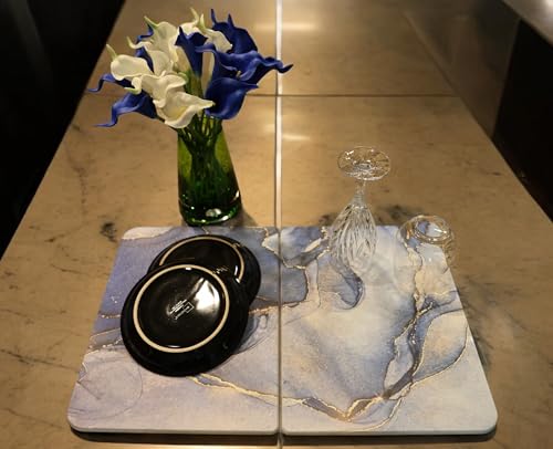 Stone Blue Marble Kitchen Drying Mat Q94561