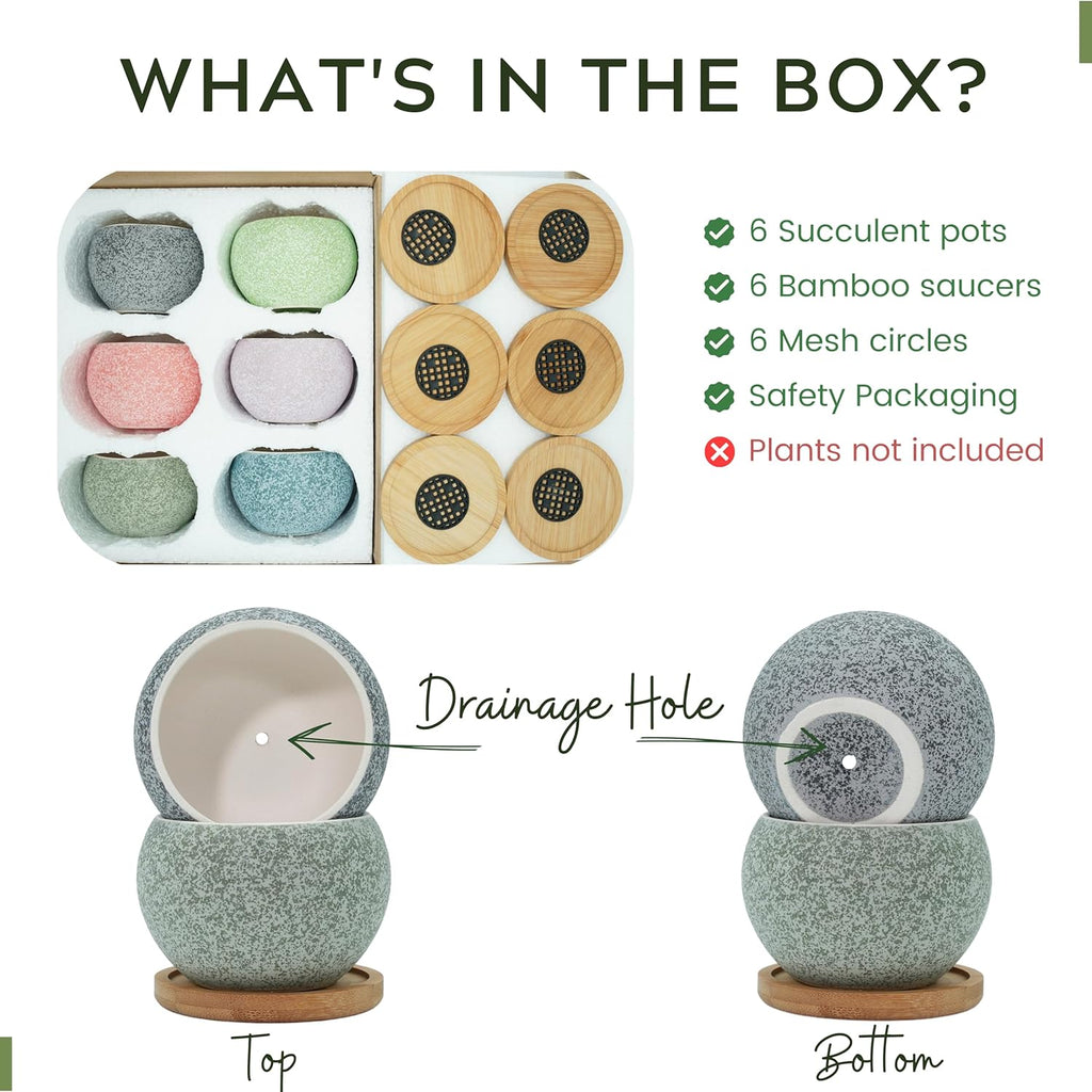 6 Pack 3 inch Ceramic Flower Pots with Drainage G105227