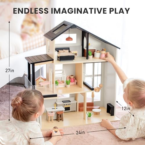 53Pcs Wooden Doll House with Furniture U25705