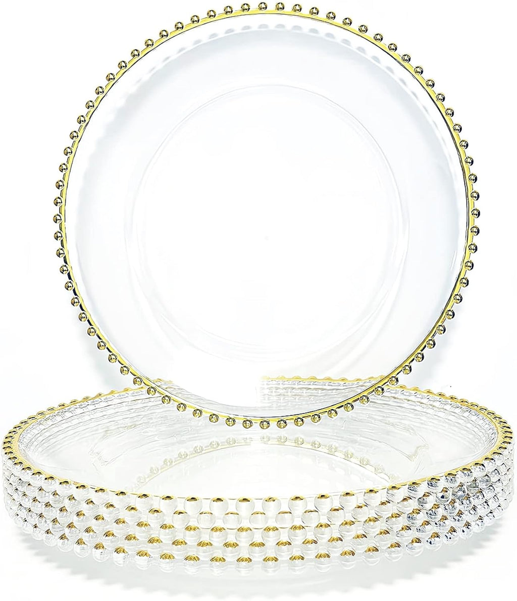 6 Pcs Clear Acrylic Charger Plates with Gold Bead Z98314