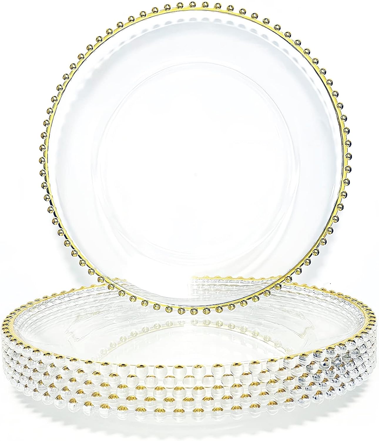 6 Pcs Clear Acrylic Charger Plates with Gold Bead Z98314