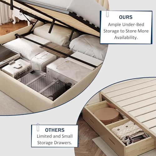 White Upholstered Lift Up Storage Bed with Wingback Headboard F35904