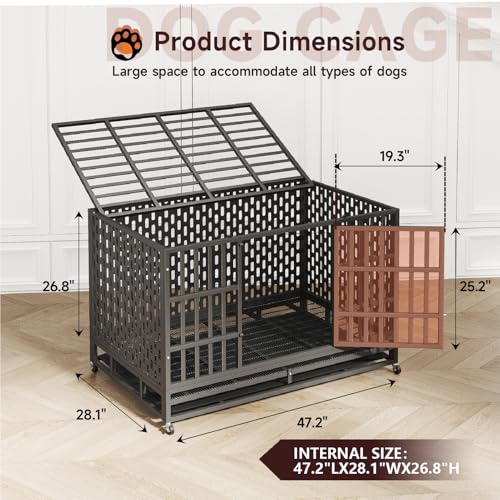 48 Inch Heavy Duty Steel Dog Crate with Removable Tray I44860