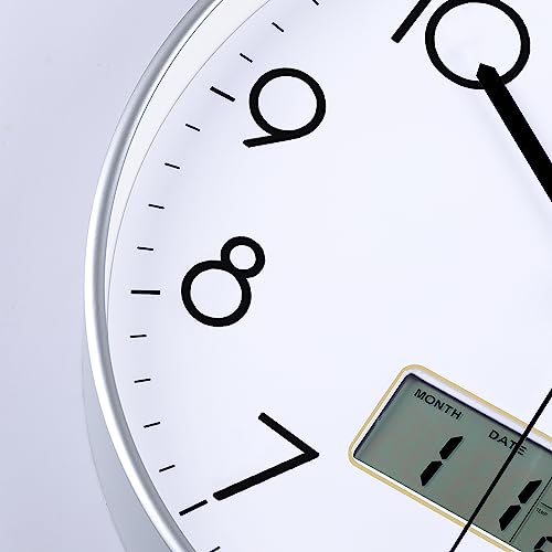 Black Wall Clock with Date Month Day of Week and Temperature Silent Non-Ticking Battery Operated Clock D5093
