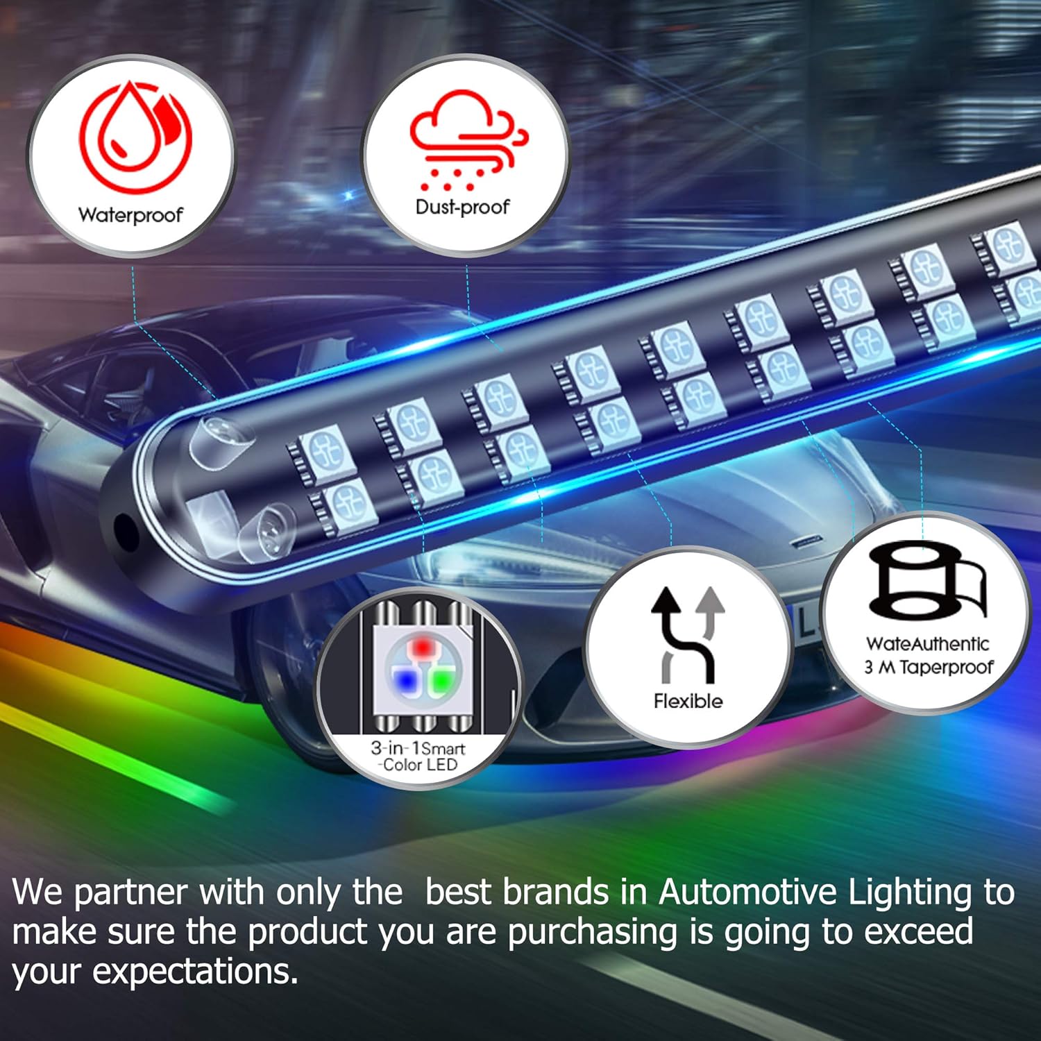 3-Pin 6PCS Car Double-Row Dreamcolor Underglow Lights Kit with APP IP68 12V Pack of 2 L509