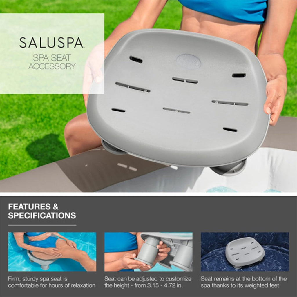 Gray Inflatable Round Hot Tub with Cover & 4 Non-Slip Pool Spa Seat D68976