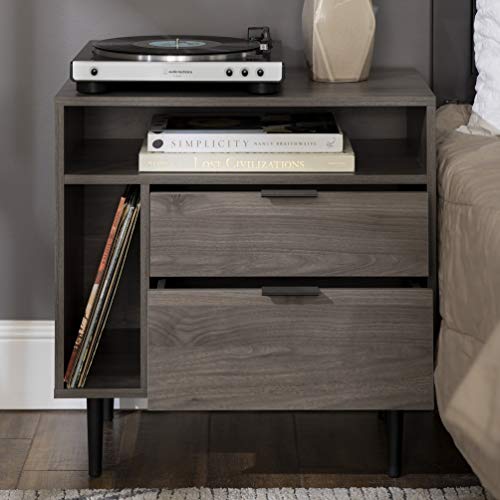 Slate Grey Wood Nightstand with Drawer and Shelf C533