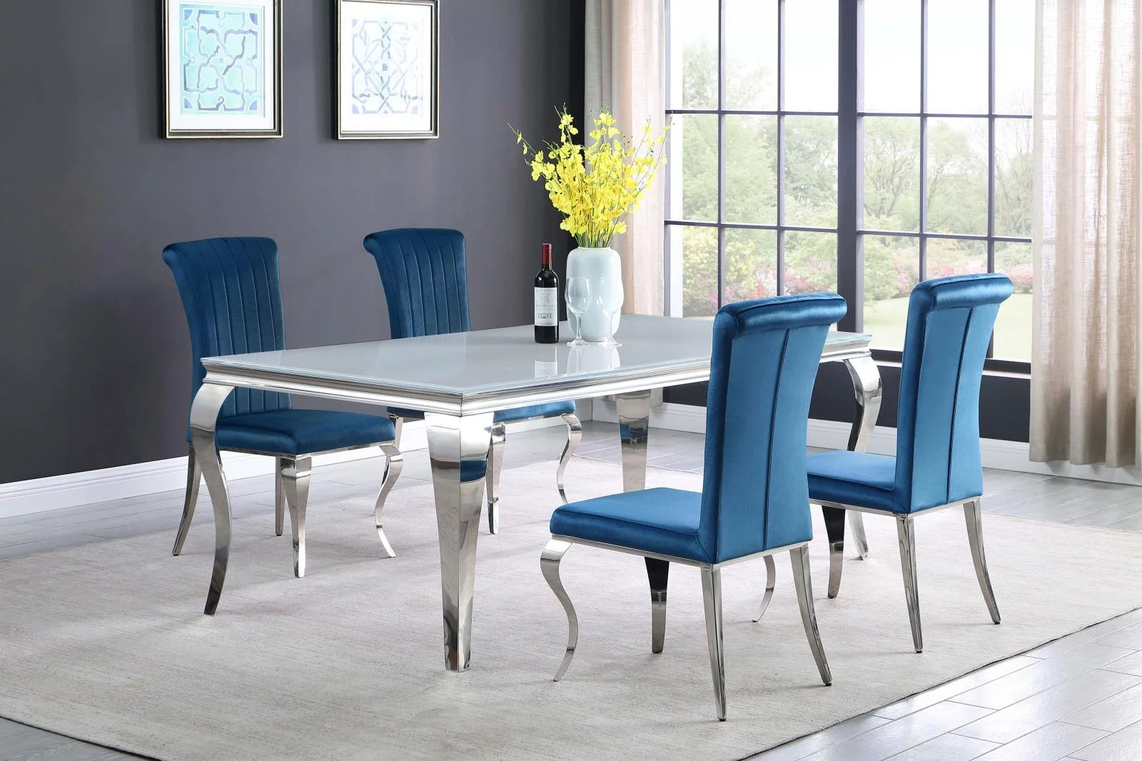 Rectangular Glass Top Dining Table White and Chrome N632253
