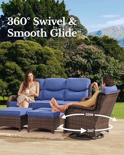 7PCS Blue Wicker Patio Furniture Set with Cushion F5269