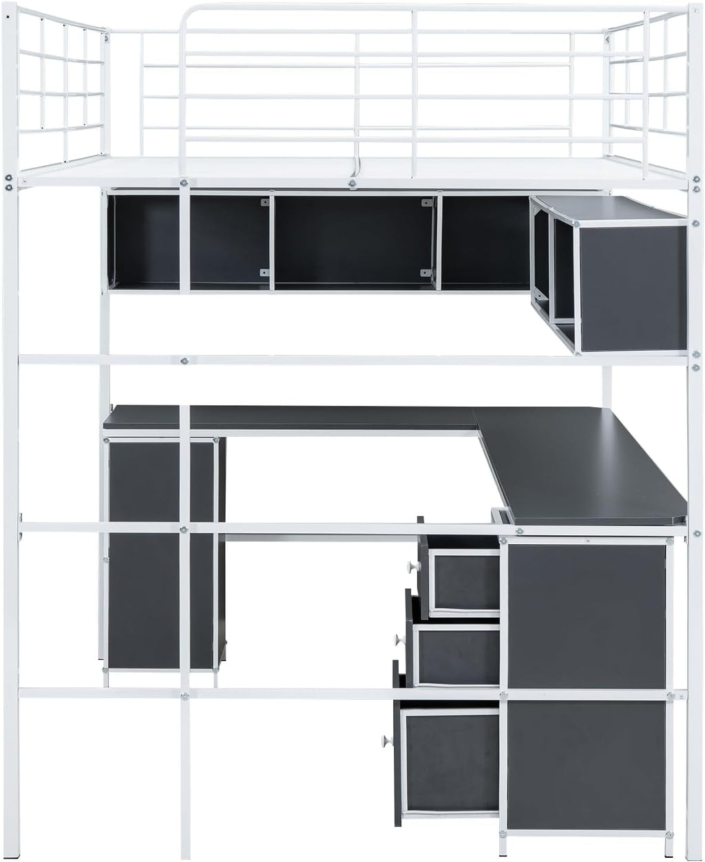 Full Size Metal Loft Bed with Bookcase and Desk N3752