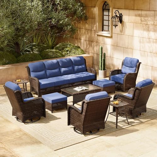 7PCS Blue Wicker Patio Furniture Set with Cushion F5269