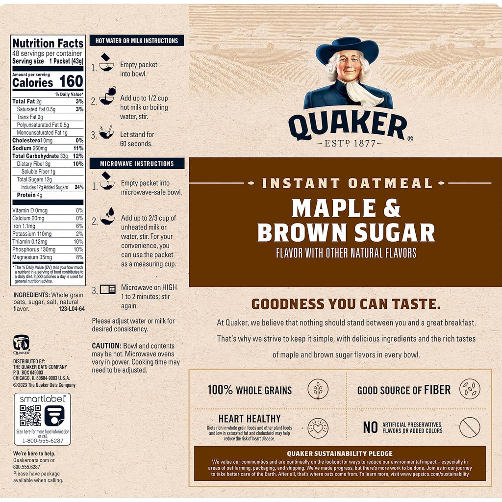 Maple & Brown Sugar Instant Oatmeal, 1.51 Ounce (Pack of 48) X795