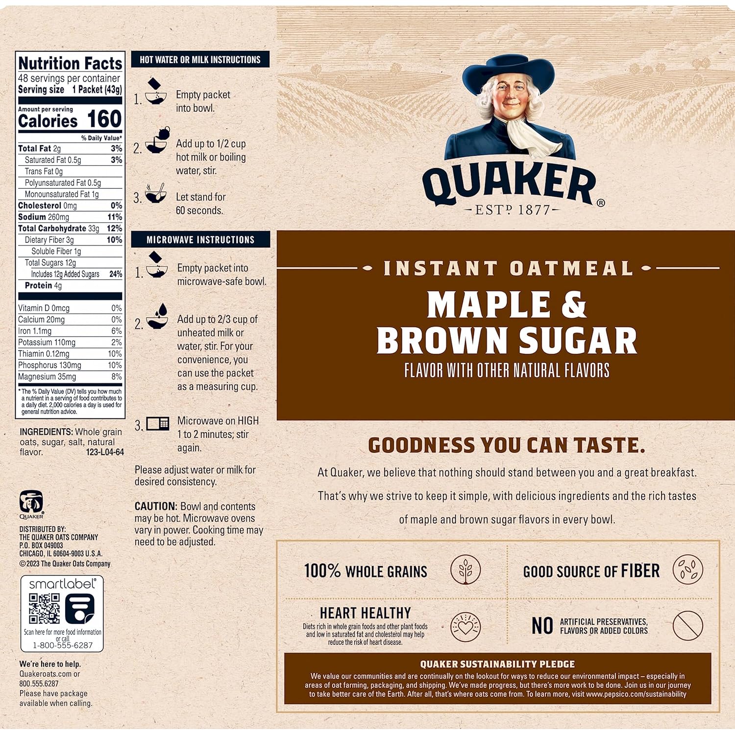 Maple & Brown Sugar Instant Oatmeal, 1.51 Ounce (Pack of 48) X795
