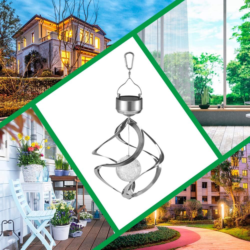 LED Solar Revolving Wind Chimes Hanging Spiral Lights U905052