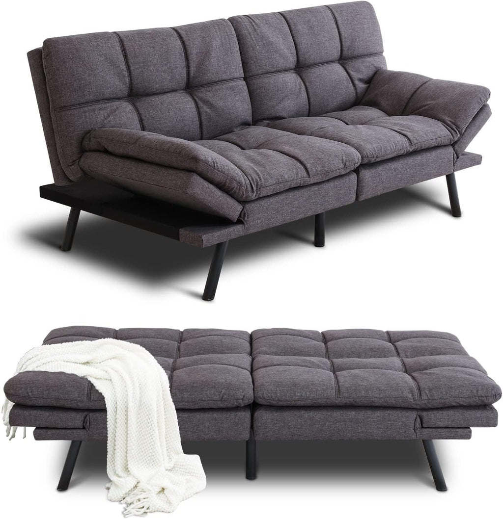Grey Memory Foam Convertible Futon Sofa Bed H116