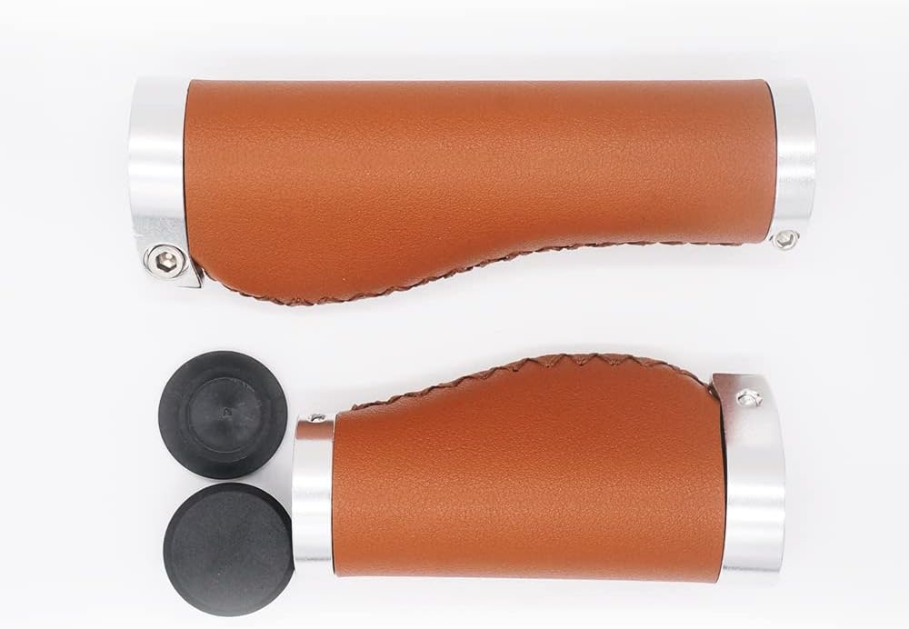 Brown Non-Slip PVC Microfiber Leather Ergonomic Double Lock-on Bike Handle Grips Q1367