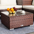 Outdoor Wicker Coffee Table with Glass Top, 25.2in Mixed Brown G58374