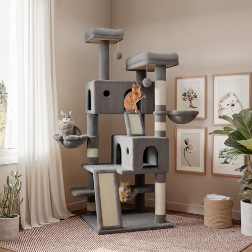 Grey Multi-Level Cat Tree with Scratching Posts O308
