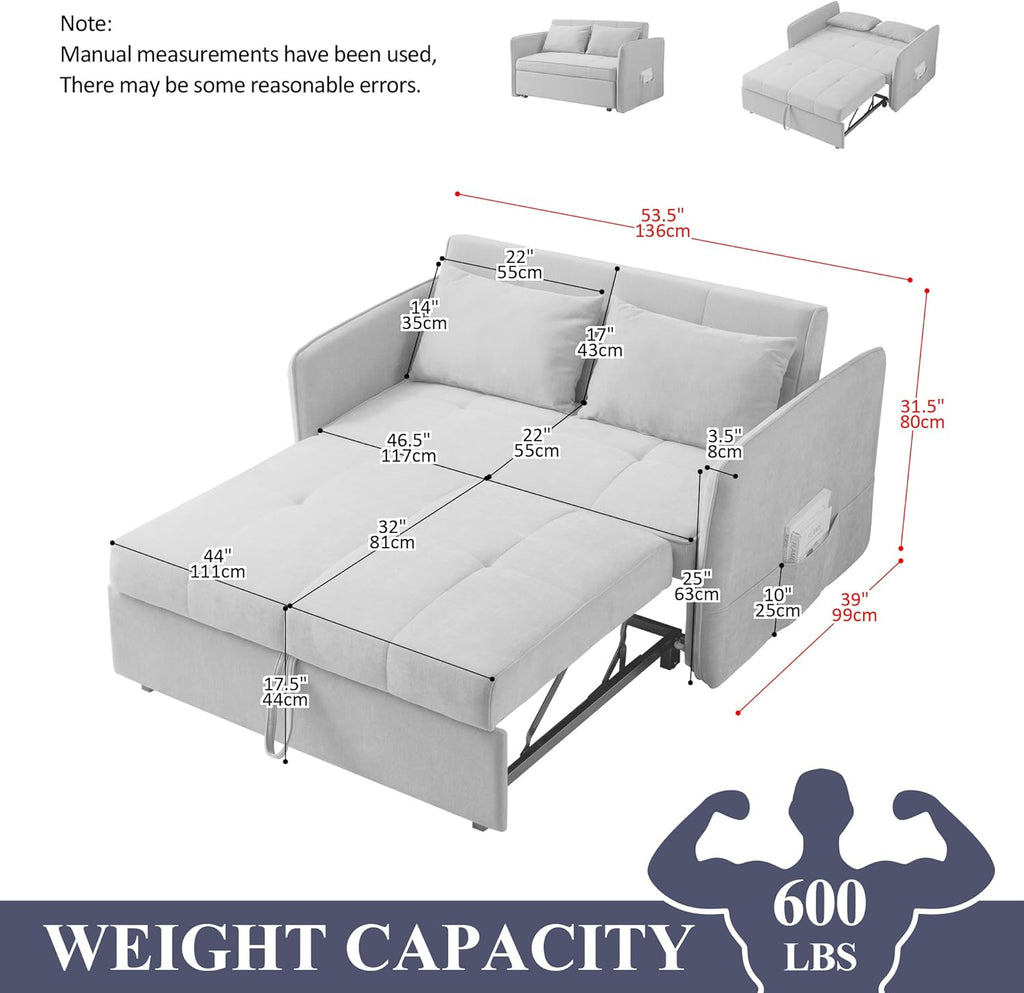 Bluish Grey Chenille Fabric Double Sofa Bed with Pull-Out Bed C1050
