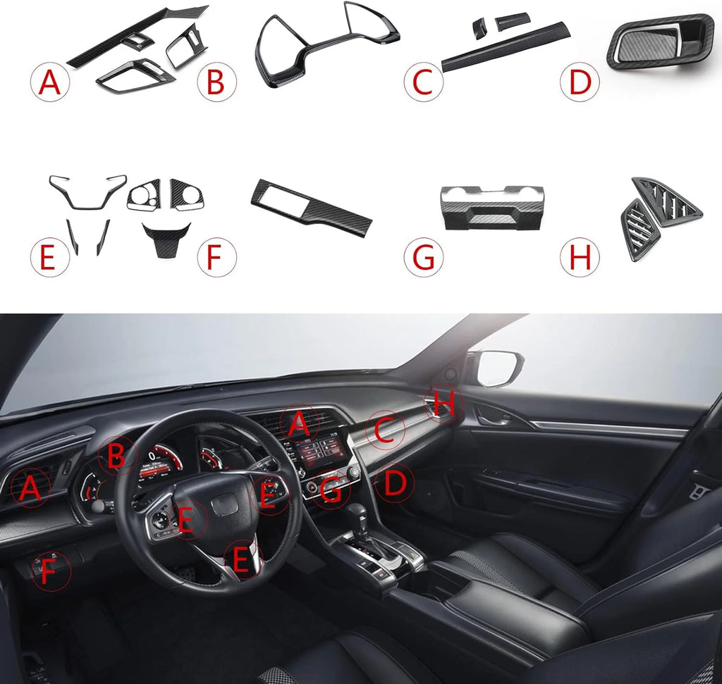 Interior Center Console Dashboard Panel Headlight Switch Steering Wheel AC Vent Cover Trim Combo Kit I616147