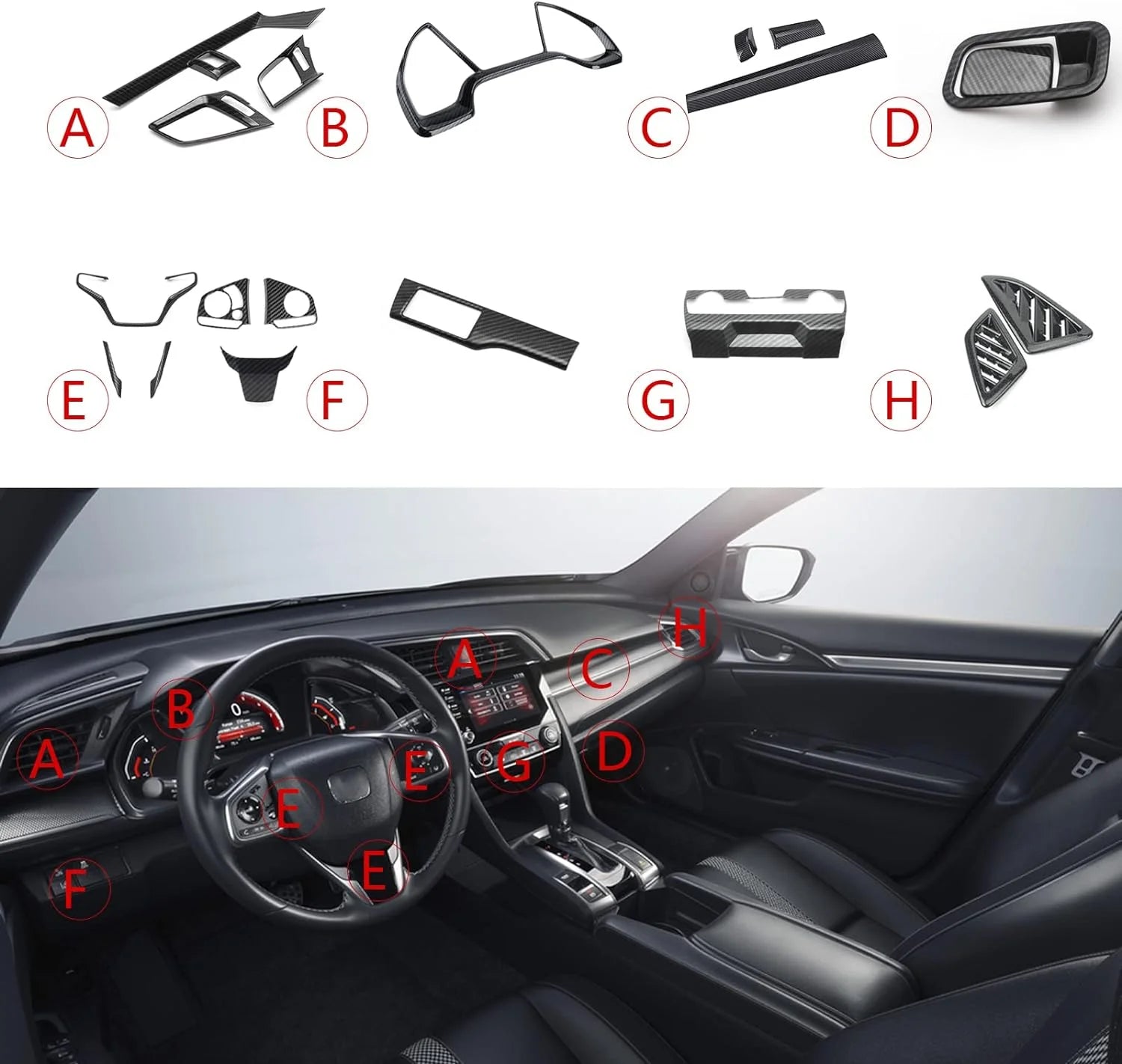 Interior Center Console Dashboard Panel Headlight Switch Steering Wheel AC Vent Cover Trim Combo Kit I616147