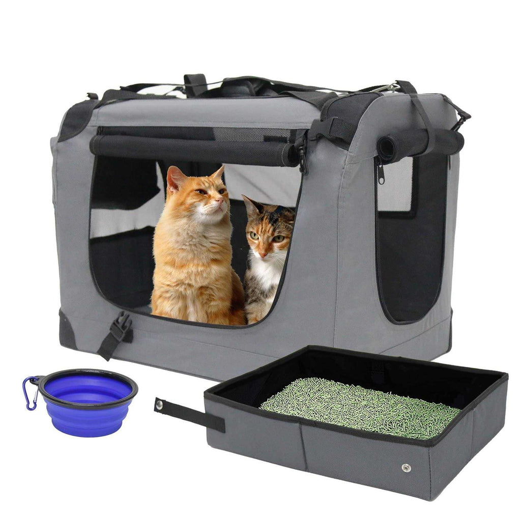 Large Soft-Sided Portable Cat Carrier with Collapsible Litter Box and Bowl Y8819