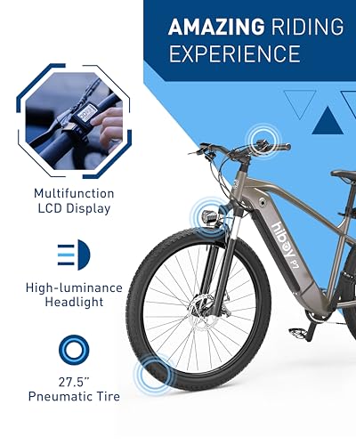 Electric Bike with 800W Peak Motor, 25mph Max Speed, 696 WH Removable Battery, 27.5" Front Suspension J4568