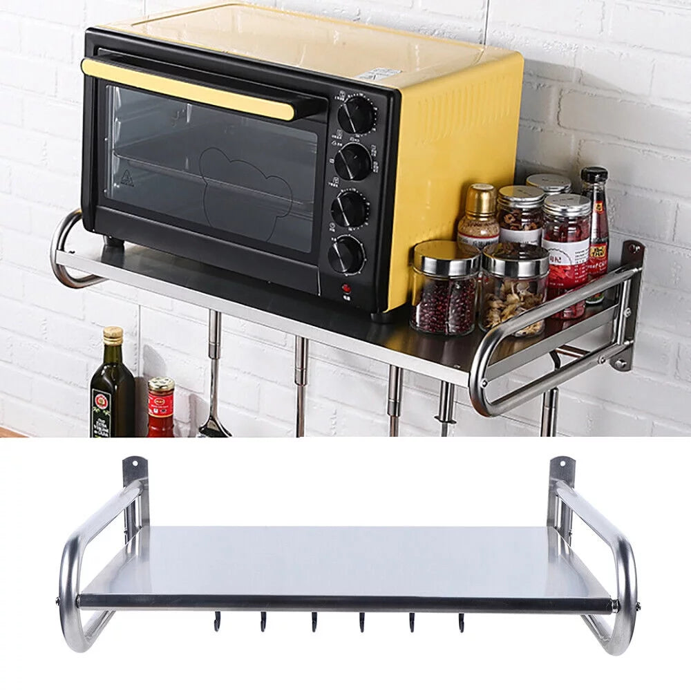 Stainless Steel Wall-Mount Microwave Oven Rack with 6x Hooks S889994