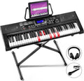 61 Key Light Up Portable Electric Piano Keyboard with Stand, Built-in Speakers, Headphones, Microphone T8823